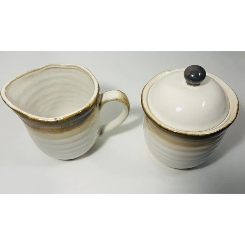 Sango Chromatics Brown Sugar Bowl With Kid And Creamer